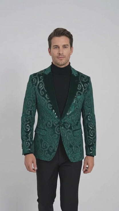 Men’s Emerald Green Paisley Dinner Jacket – Luxury Shawl Lapel Formal Blazer for Prom, Wedding & Tuxedo Events