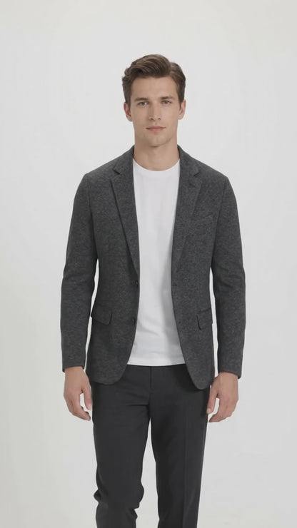 Men’s Charcoal Grey Sport Coat – Classic Two Button Notch Lapel Textured Blazer