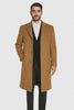 Men’s Camel Overcoat – Classic Single Breasted Wool Long Coat with Peak Lapel