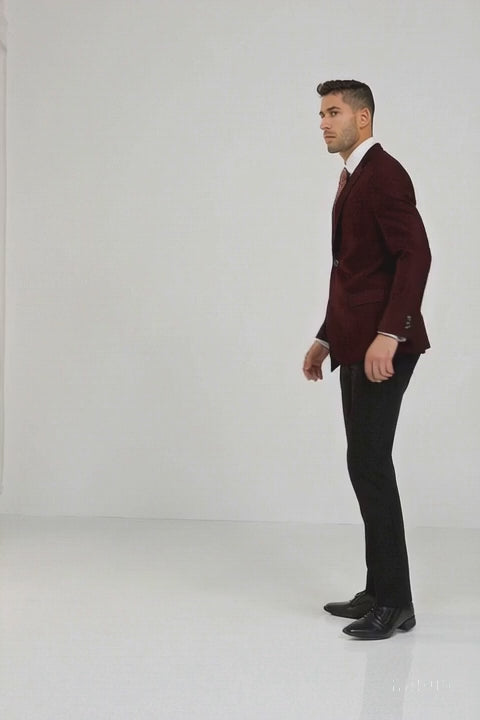 Mens Classic Wool Feel Blazer Sports Coat in Burgundy