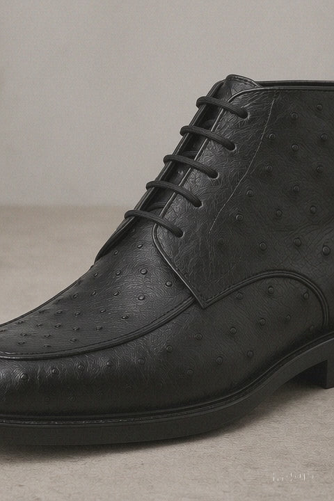 Los Altos Black Ostrich Quill Dress Ankle Boots