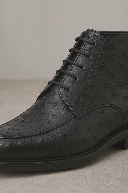 Los Altos Black Ostrich Quill Dress Ankle Boots