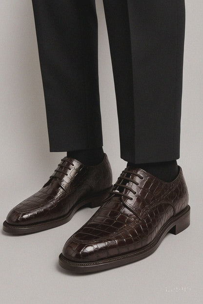 Belvedere Chapo Brown All-Over Genuine Exotic Hornback Crocodile Shoes