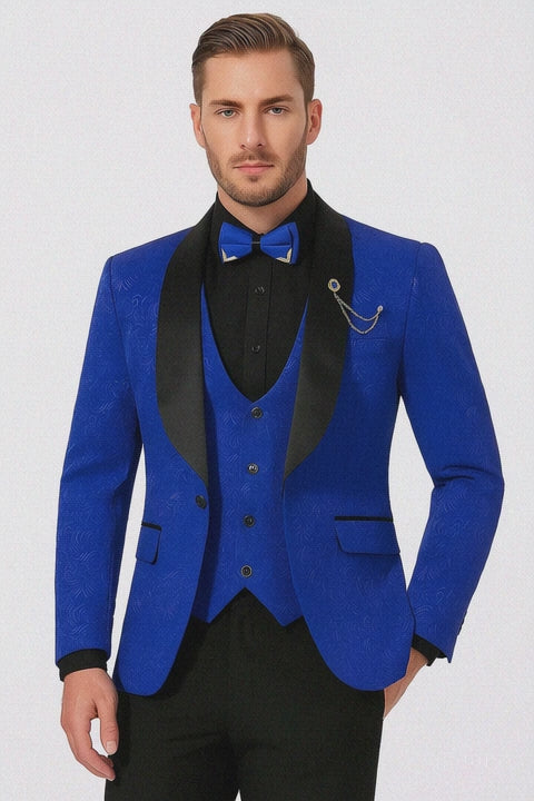 Men's Slim Fit Vested Paisley Royal Blue Tuxedo