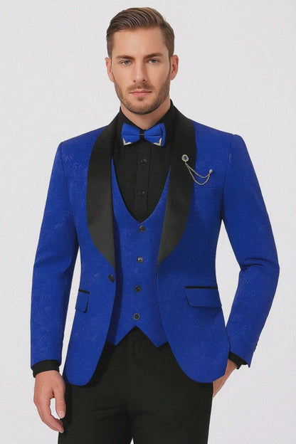 Men's Slim Fit Vested Paisley Royal Blue Tuxedo