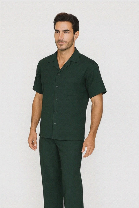 Mens Walking Suit in Color hunter green  leisure suit causal Matching Shirt and Pants $99