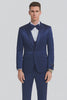 Tazzio Men's Blue Satin Double Breasted 3-Piece Skinny Fit Suit with Peak Lapel Vest & Matching Bowtie – Formal Tuxedo Style