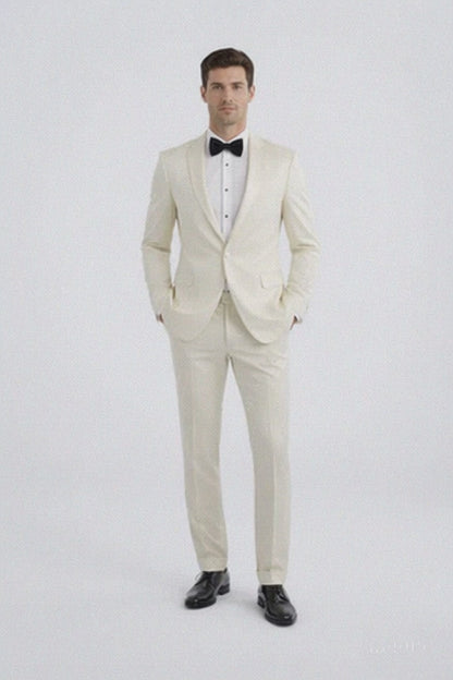 Ivory Slim Fit Tuxedo for Men with Peak Lapel – Wedding & Prom Suit