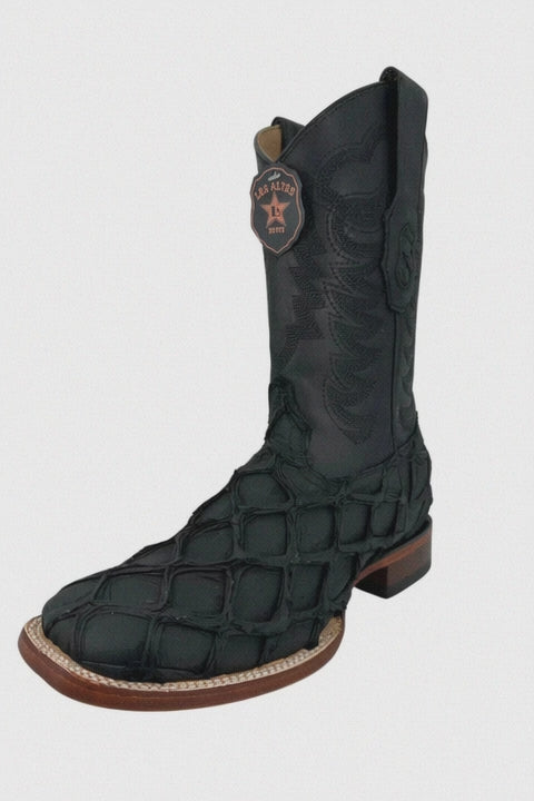 Los Altos Men's Black Matte Genuine Pirarucu Wide Square Toe Boot