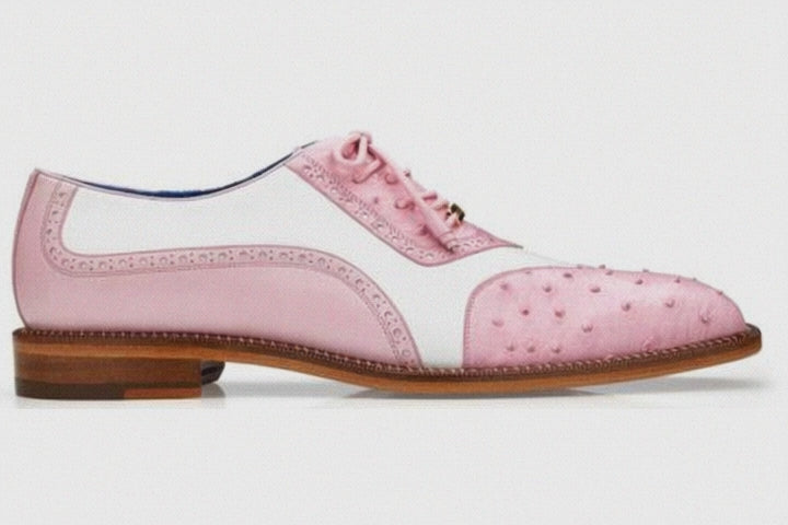 Belvedere Sesto Shoes Men's Pink & White Genuine Ostrich / Calf-skin Leather Oxfords