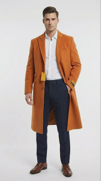 Men’s Orange - Rust Wool Blend Long Overcoat – Topcoat Carcoat Topcoat