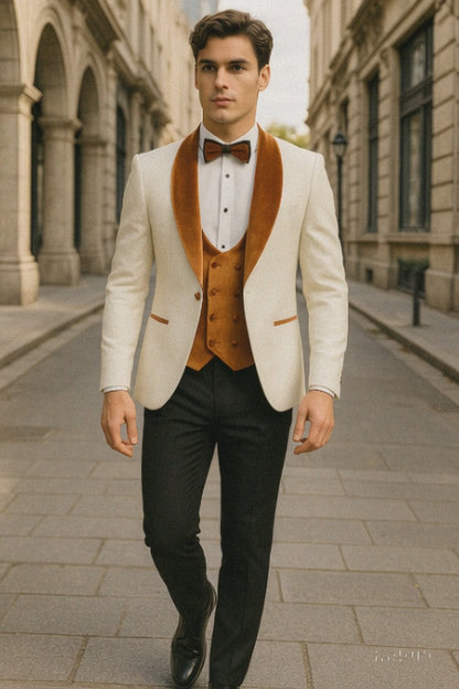 Marco Lorenzo Premium Paisley Burnt Orange Velvet 4pc Suit W/ Matching Bowtie