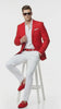 Mens Red Blazer and White Pants Set – Stylish Casual Dress Outfit For New Year Holiday and Christmas Suit