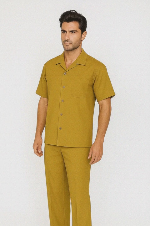 Mens Walking Suit in Color mustard  leisure suit causal Matching Shirt and Pants $99