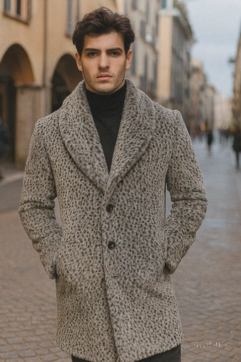 Pimp Coat for Men – 1920s Gangster Leopard Faux Fur Full Length Overcoat