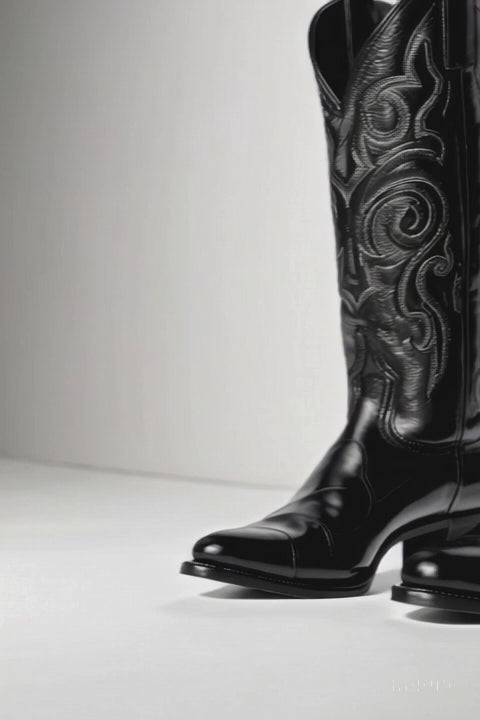 Los Altos Boots - Mens Dress Cowboy Boot - Low Priced Black Eel Skin R-Toe Western Boots- in Black