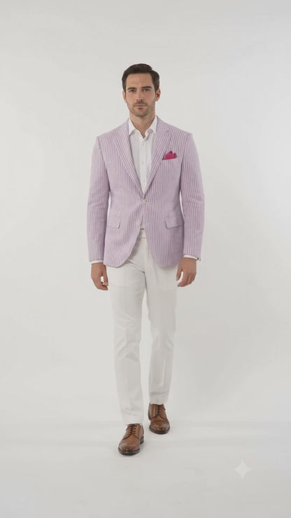 Mens Italian Lavender Seersucker Blazer – Lightweight Summer Striped Suit Jacket