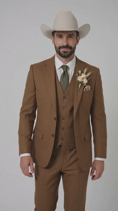 Men’s Tan Groom Outfit Country Wedding 3 Piece Suit Khaki Camel Color Modern Fit