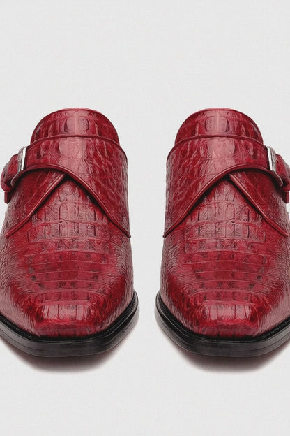 Marco Di Milano Luigi Wine Caiman Crocodile Monk Strap Dress Shoes