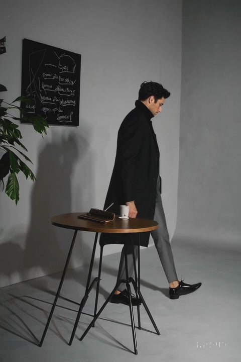 Men's Black Wool & Cashmere Overcoat – Classic Full Length Topcoat