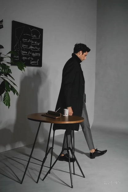 Men's Black Wool & Cashmere Overcoat – Classic Full Length Topcoat