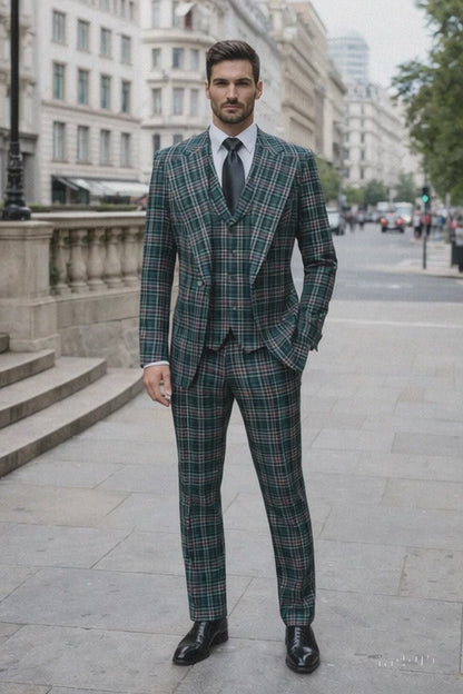 Suits With Baggy Pleated Pants - Wide Leg Pants 100% Wool - Classic Fit in Green Color by Rossiman