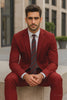 Mens Basic 2 Button Classic Fit Poplin Suit in Dark Red Light Burgundy