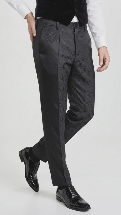 Men’s Black Paisley Dress Pants, Formal Pattern Tuxedo Pants for Weddings Prom and Parties