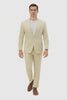 Mens Two Piece Linen Suit Relaxed Hybrid Fit No Collar