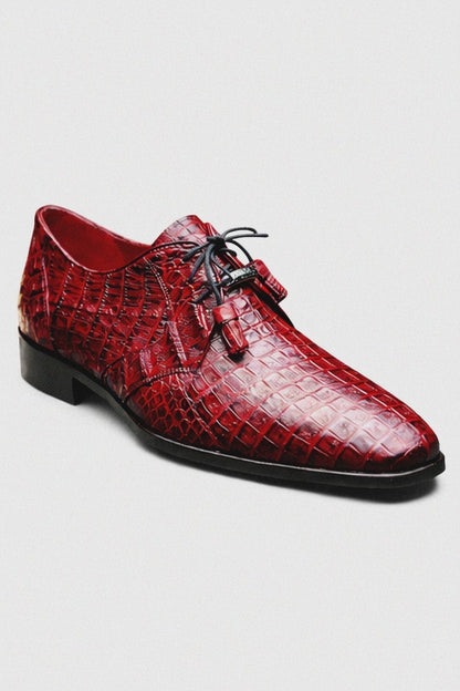 Marco Milano Exotic Caiman Shoes Wine Burgundy Gator Derby Lacio