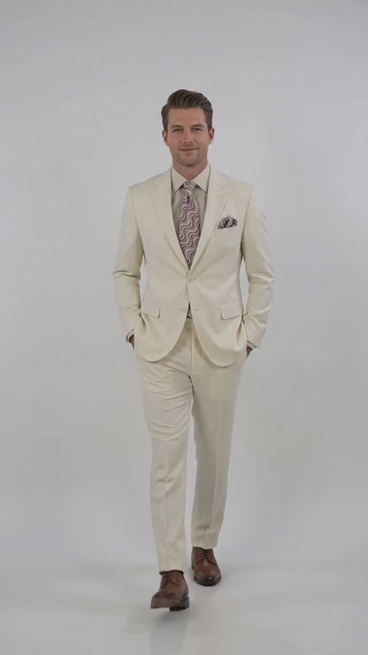 Apollo King Men’s Ivory Poplin Suit, 2 Button Modern Formal Wedding Dress Suit
