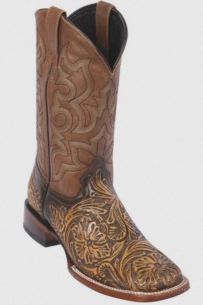 Botas de Cuero Cincelada Horma Rodeo Cuadrada