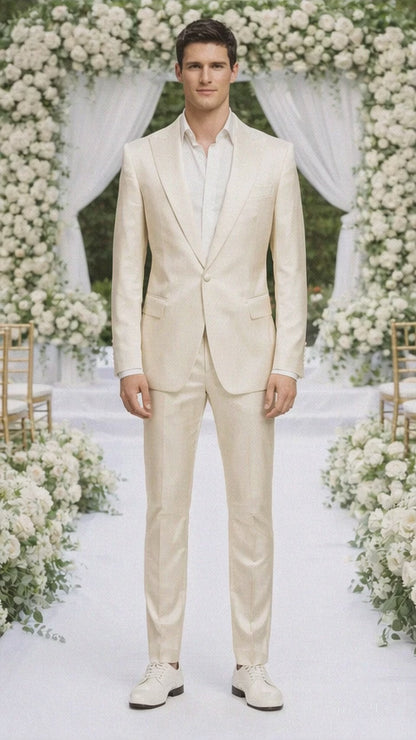 Rossiman Suit - Sateen Suit - Cream Shiny Suit