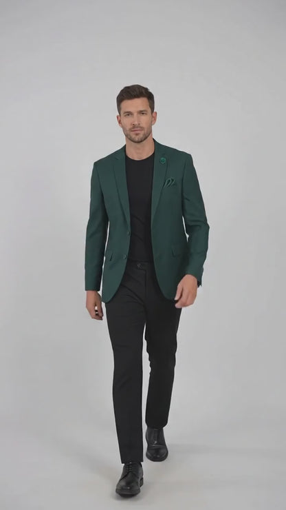 Men’s Hunter Green Blazer – Classic Two Button Sport Coat for Wedding & Formal Wear