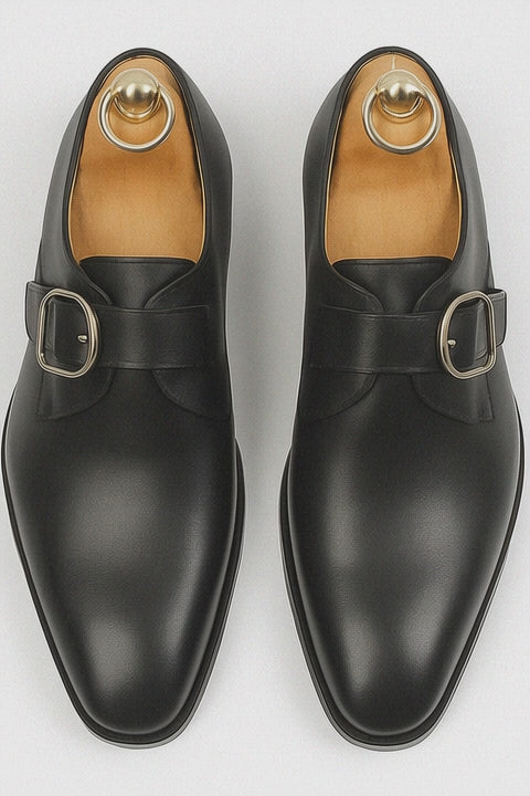 Mens Carrucci Classic Leather Fade Single D-Buckle Monk Strap Dress Shoe in Chestnut