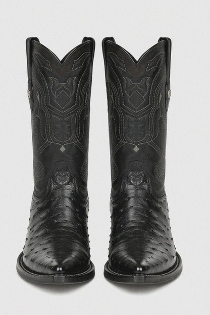 Black Pointed Toe Ostrich Boots