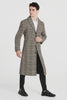 Men’s Full length  Long Plaid Overcoat – Classic Checkered Wool Blend Winter Coat in Gray Color Checkered
