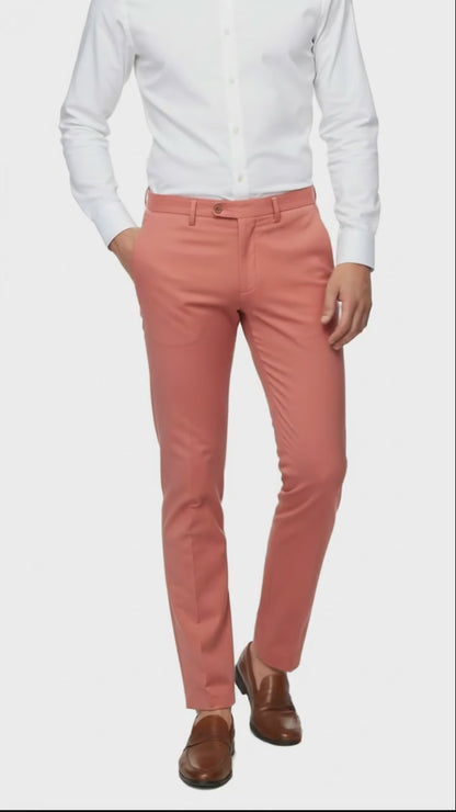 Mens Slim Fit Coral Pink Dress Pants – Stylish Formal and Casual Trousers for All Occasions