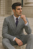 Mens Classic Wool Feel Double Breasted Glen Plaid Suit in Grey