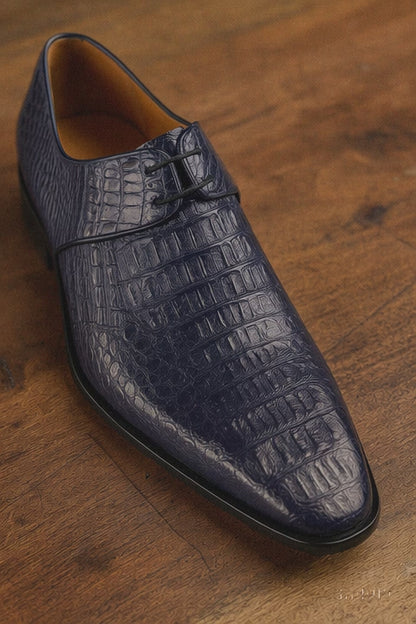 Men's Navy Crocodile & Calfskin Leather Slip-On Dress Loafers