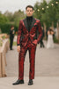 Men’s Red Sequin Tuxedo Suit with Black Lapel 