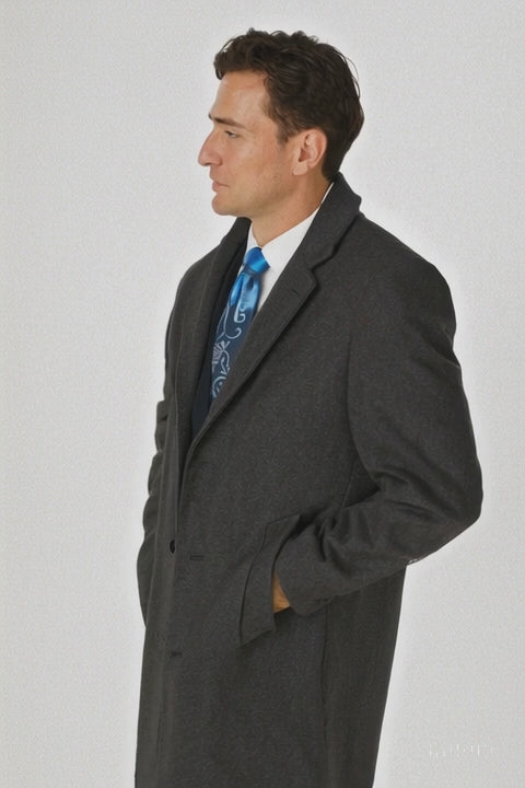 Men's Charcoal Grey Wool & Cashmere Overcoat – Classic Full Length