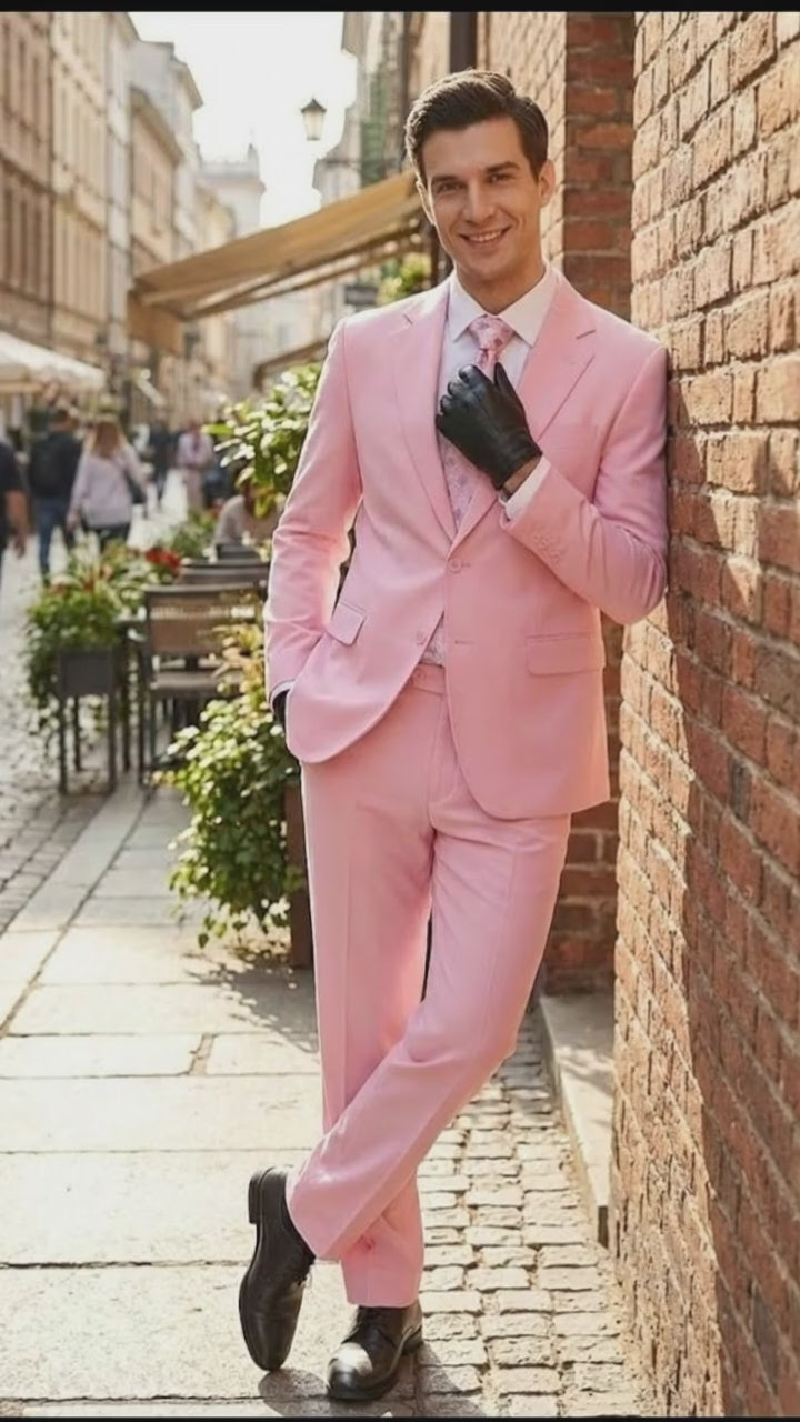 Men’s Pink Two-Piece Suit – Classic Fit Formal Jacket and Tailored Pants