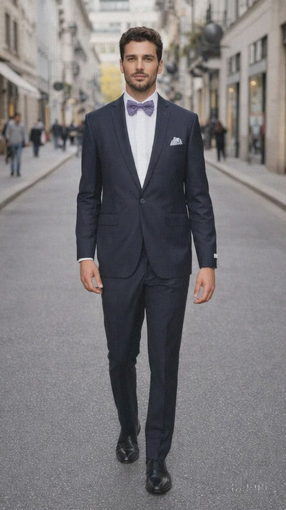 Rossiman Rossi Navy Blue Slim Fit Suit – Peak Lapel Tailored Formalwear for Men