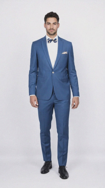 Blue Slim Fit Men’s Suit by Rossiman Rossi – Skinny Style with 1-Button Jacket
