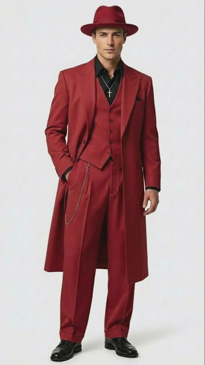 Men’s 1920s Red Zoot Suit – Long Mafia Gangster Three-Piece Vintage Outfit Zuit Pachuco Style