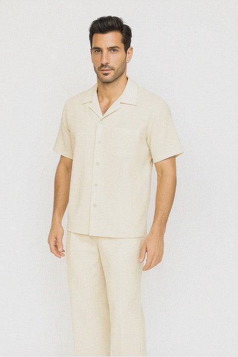 Mens Walking Suit in Color cream leisure suit causal Matching Shirt and Pants $99