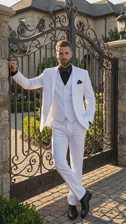 Men’s White Disco Suit with Jacket, Vest and Pants, Saturday Night Style Formal Party Suit