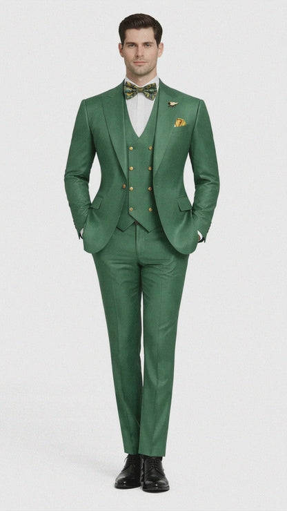 Rossiman Green Men's Slim Fit Suit Double Breast Vest Flat Front Pants