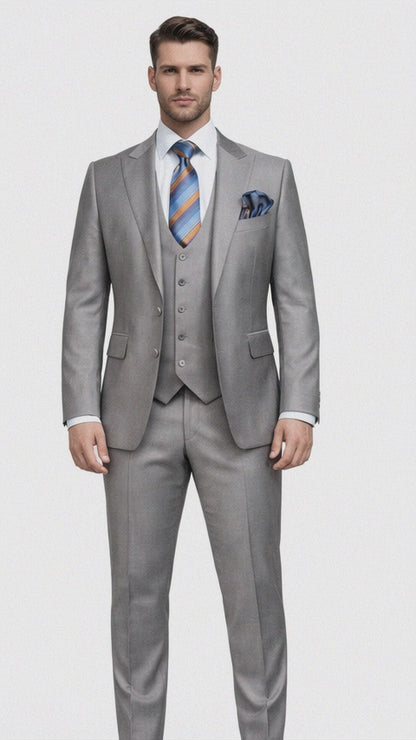 Rossiman Gray Men's Slim-fit Suit Vested Flat Front Pants